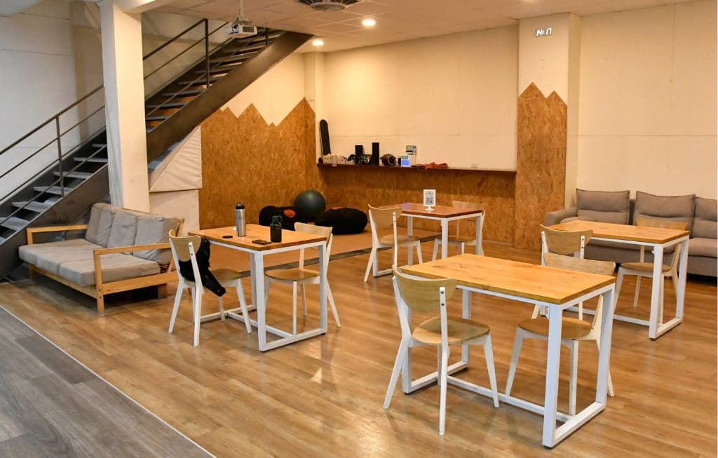 The space planning is excellent, with a comfortable lounge area.