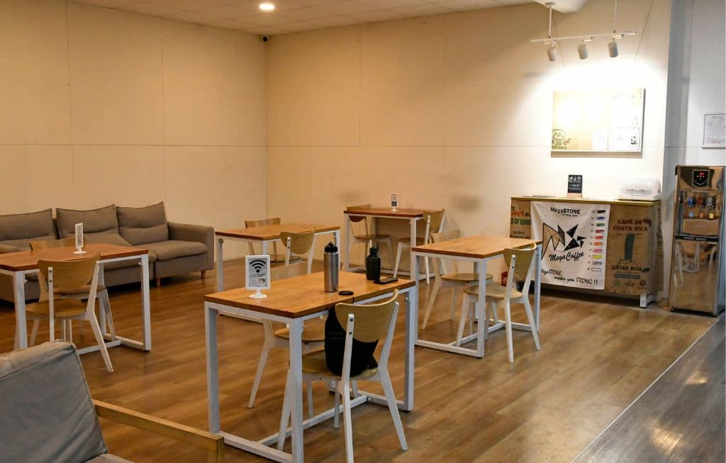 The space planning is excellent, with a comfortable lounge area.