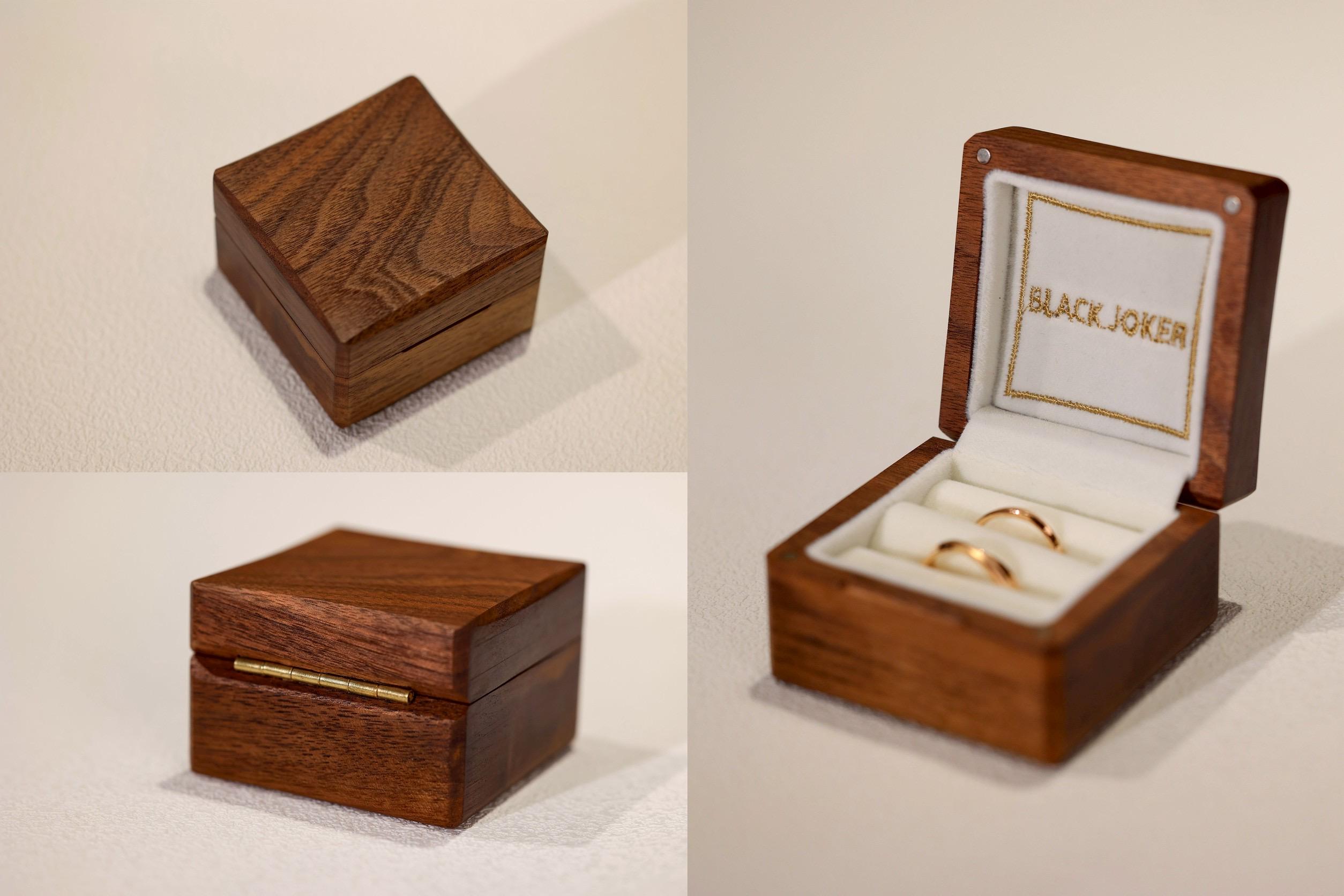 A high-quality starburst wooden ring box to safely store your memories and rings.