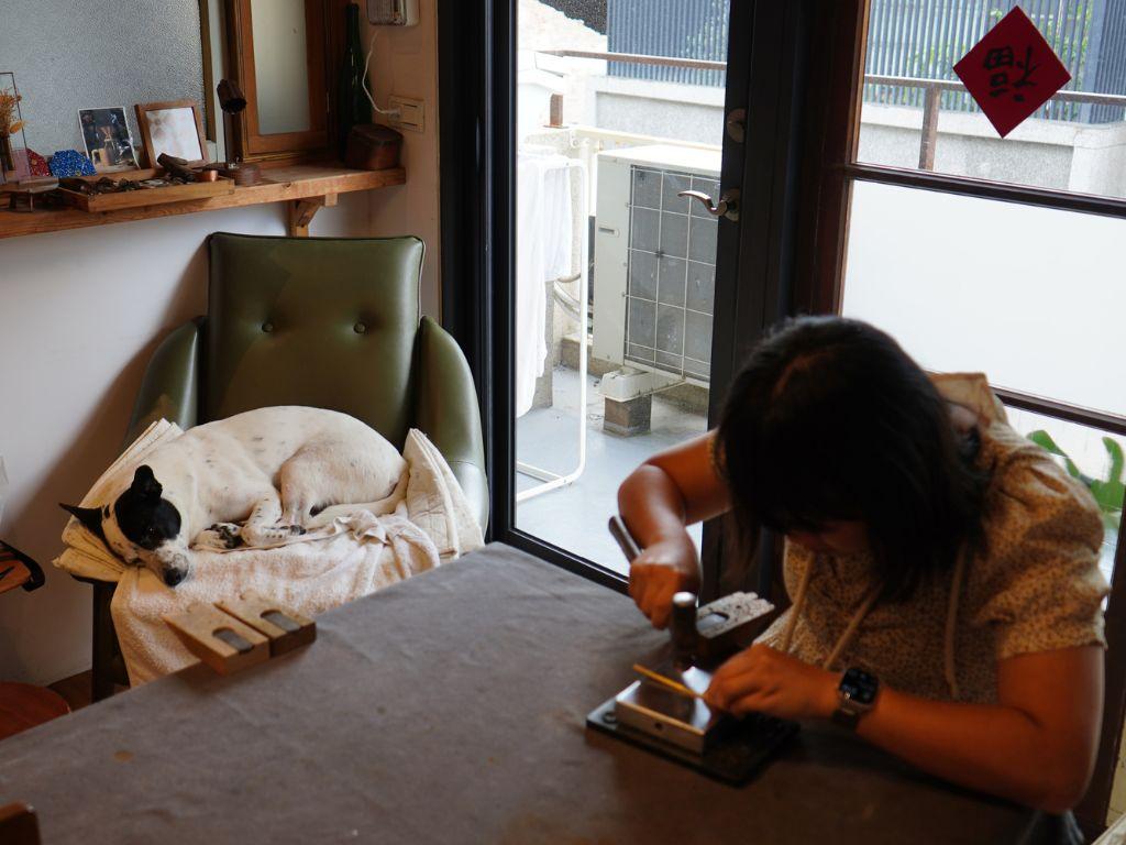 The four venue dogs, each with a distinct personality, are the most therapeutic companions in the space.