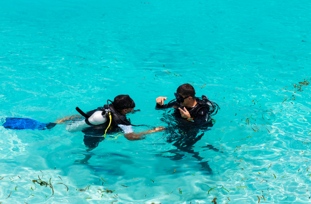 The PADI Open Water Diver course covers three main sections: knowledge development, confined water dives, and open water dives.